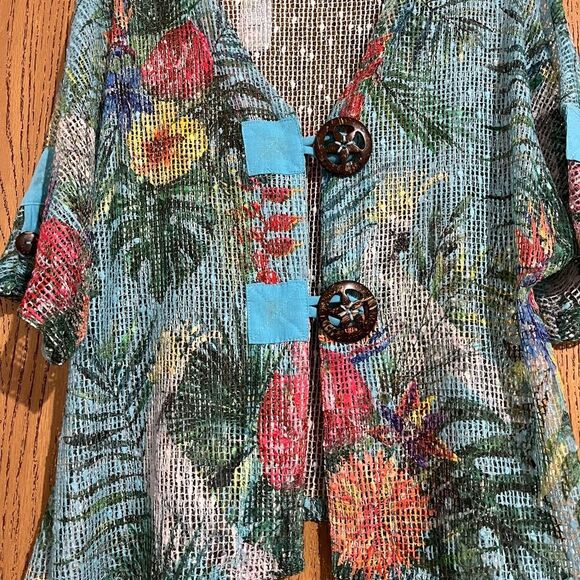 KAKTUS Women’s Blue/Green Multi Floral Print Crochet Top Beach Swim Coverup Sz-M - Picture 3 of 7